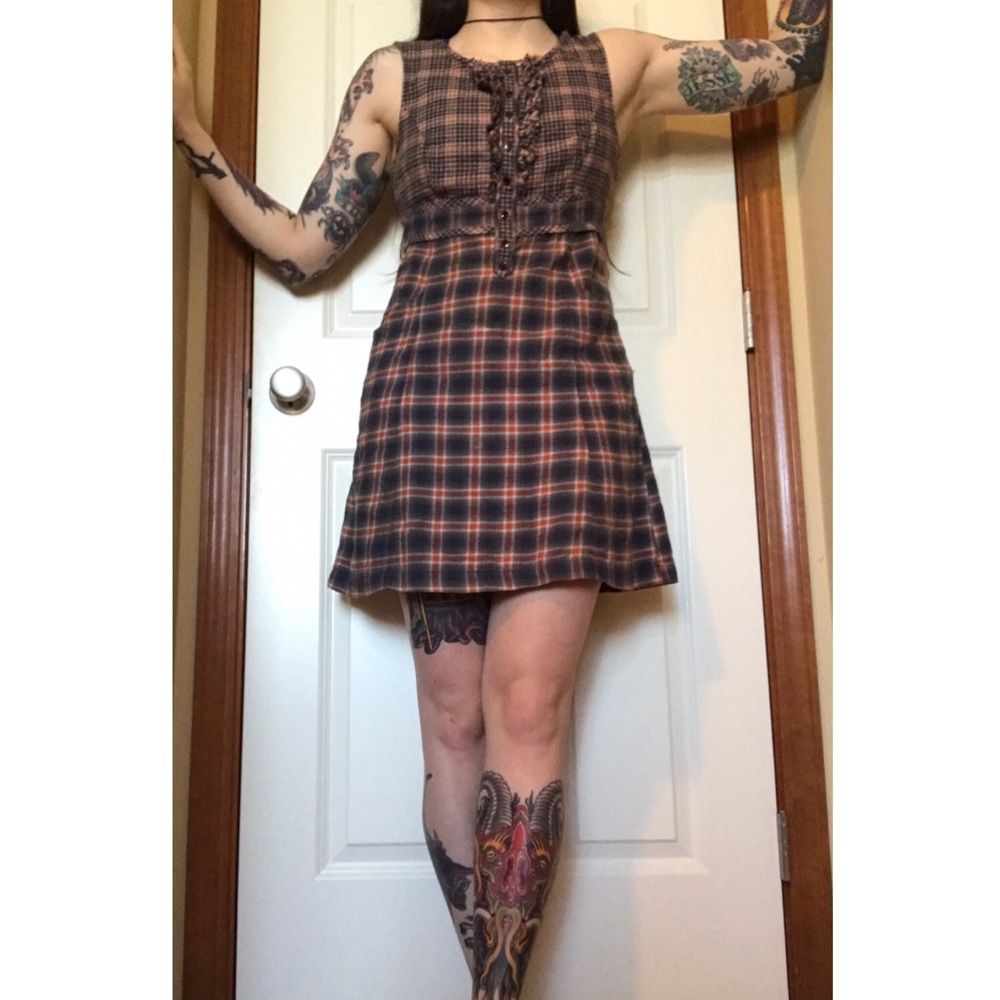 Navy Red Plaid Dress Kimchi Blue Urban Outfitters